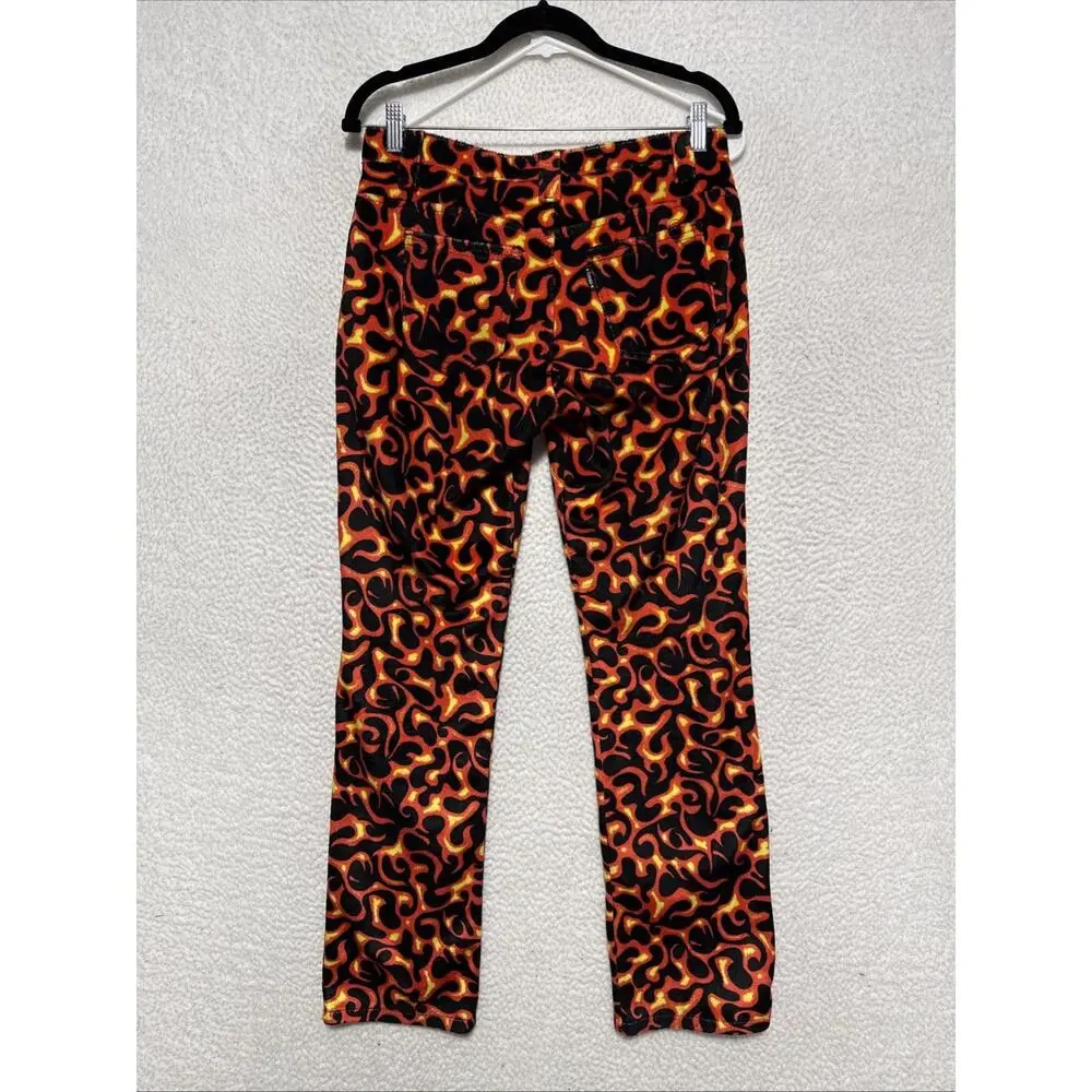 Vintage Y2K Serious Red Flame Fire Pants Size 7 Women’s Velveteen